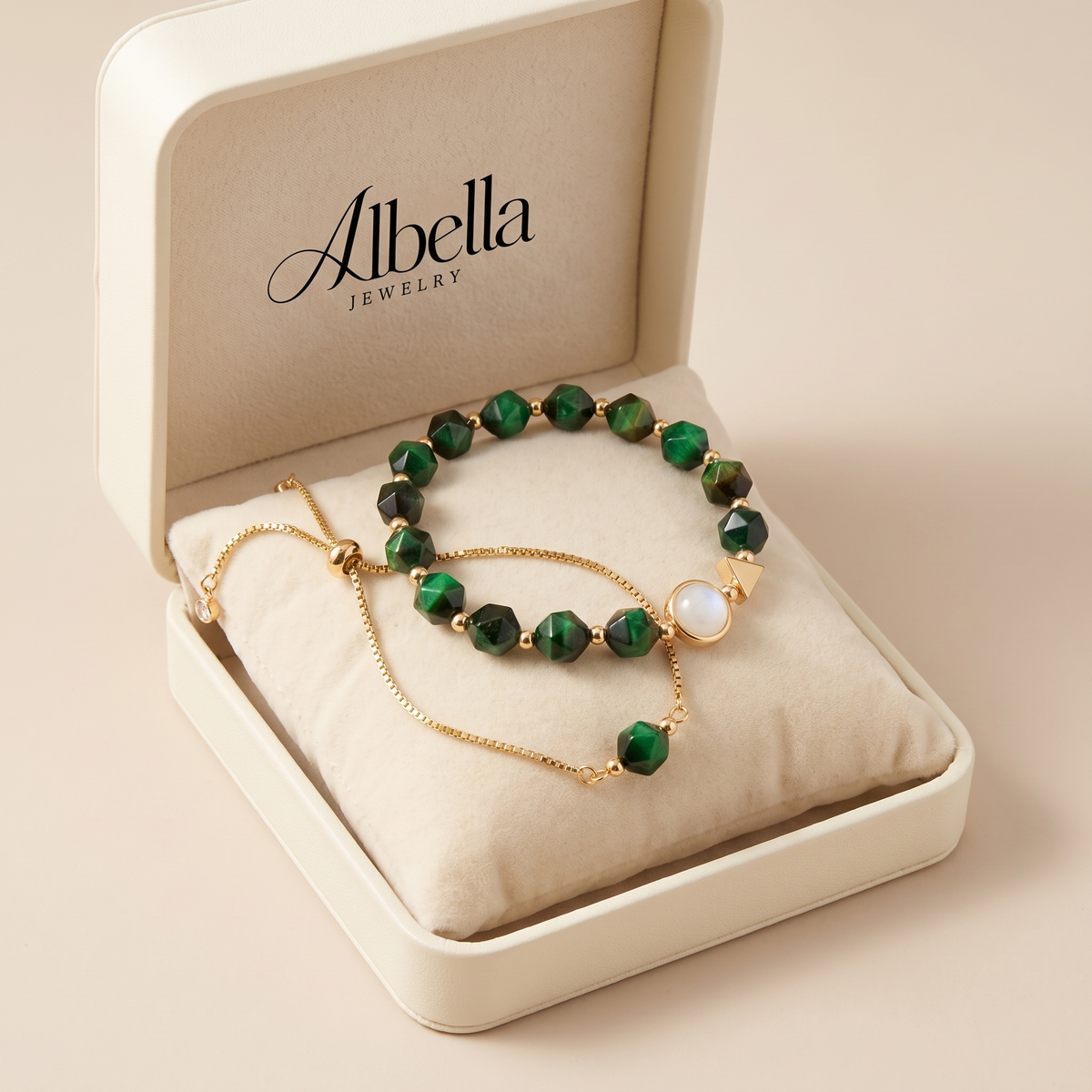 Elegant Green Bracelet Set in Albella Jewelry gift box