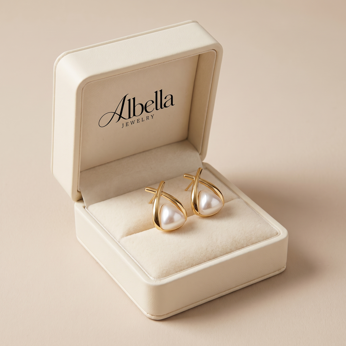 Vintage Dangle Earrings with Cross, Triangle and Pearl in Albella Jewelry gift box