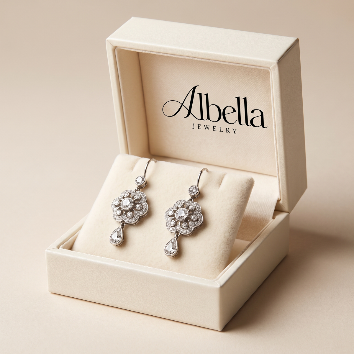 Vintage Mandala Earrings with Crystals in Albella Jewelry gift box