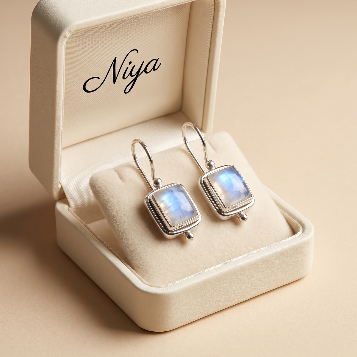 Chic Square Earrings with Moonstone in Albella Jewelry gift box