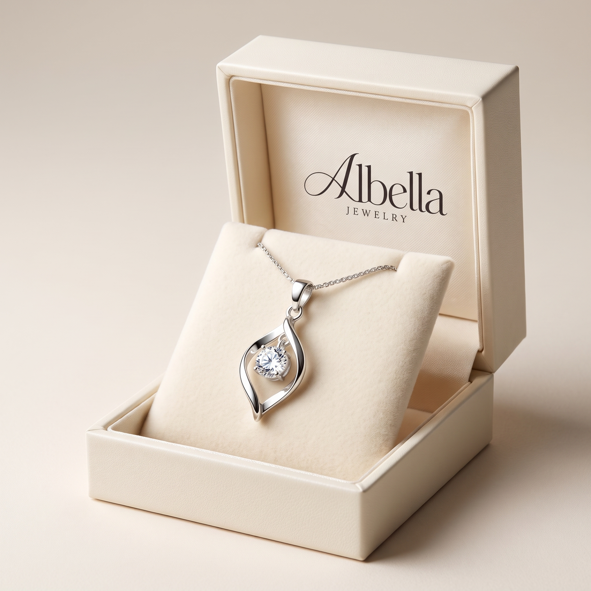 Silver Necklace with Twisted Teardrop Pendant in Albella Jewelry gift box