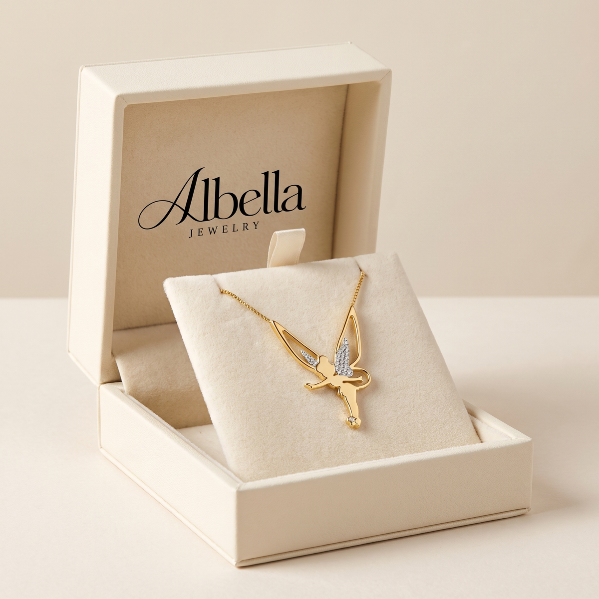 Gold Necklace with Fairy Pendant in Albella Jewelry gift box