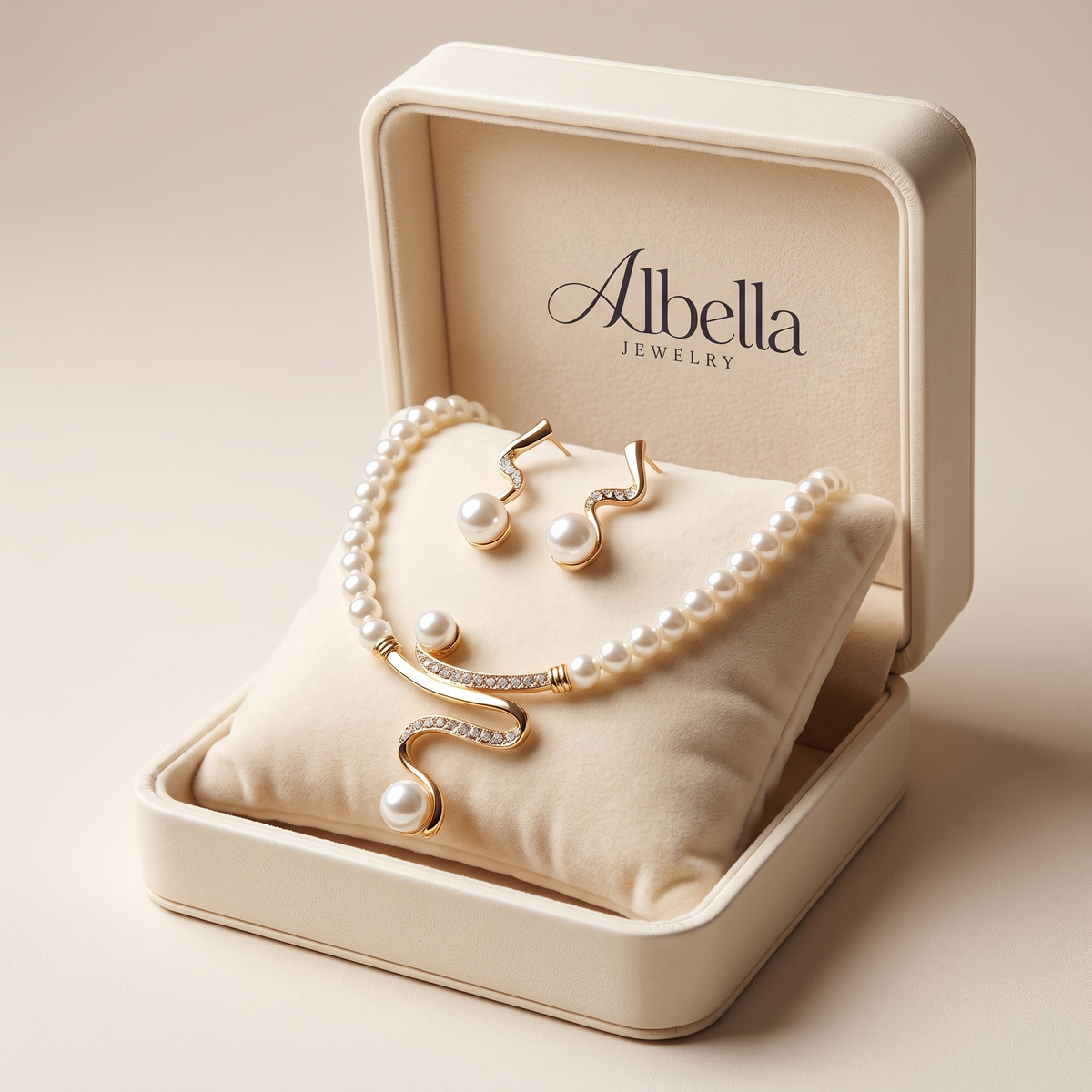 Natural Pearl Necklace and Earring Set in Albella Jewelry gift box
