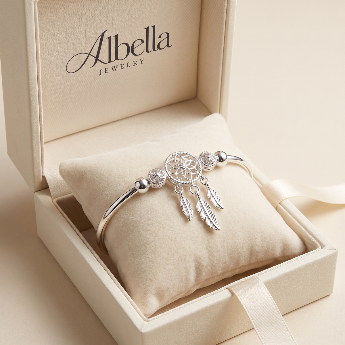 Silver Dreamcatcher Charm Bracelet in Albella Jewelry gift box