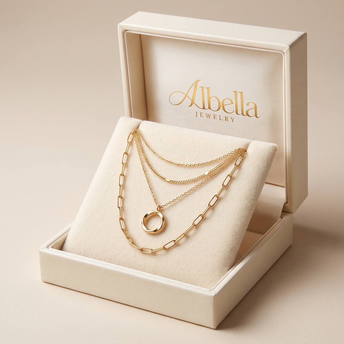 Classic Layered Gold Necklace with Pendant in Albella Jewelry gift box