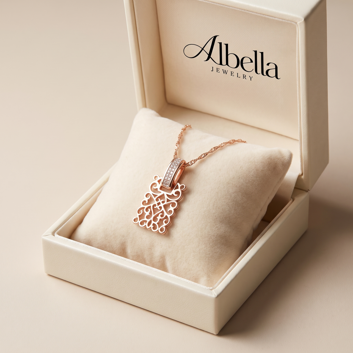 Elegant Gold Mandala Necklace in Albella Jewelry gift box