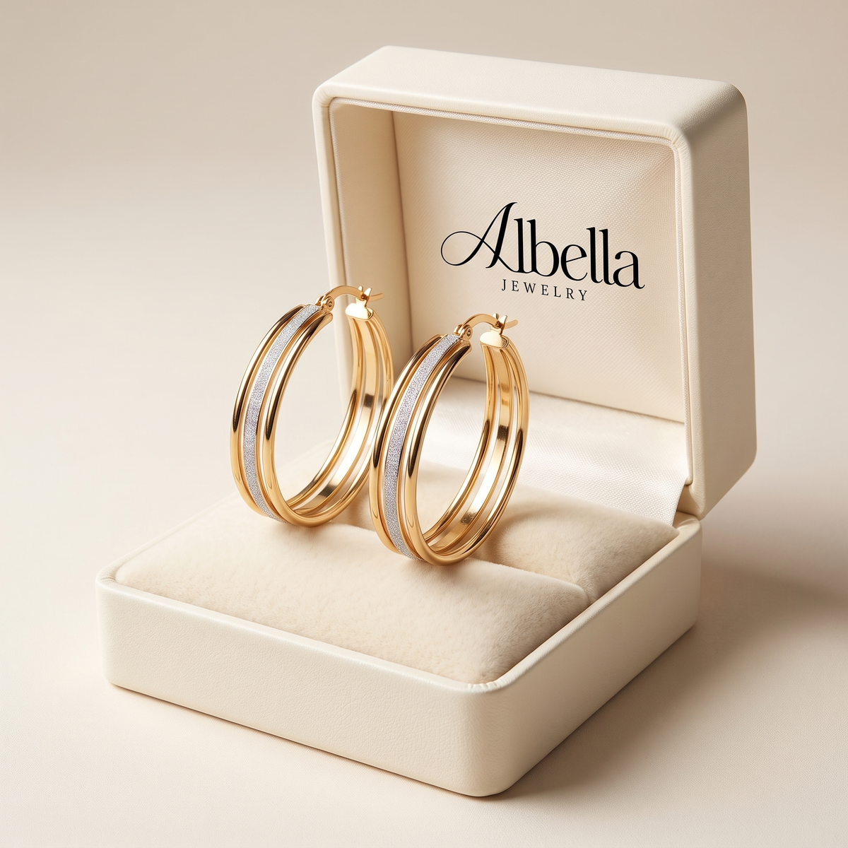 Retro Gold Hoop Earrings in Albella Jewelry gift box