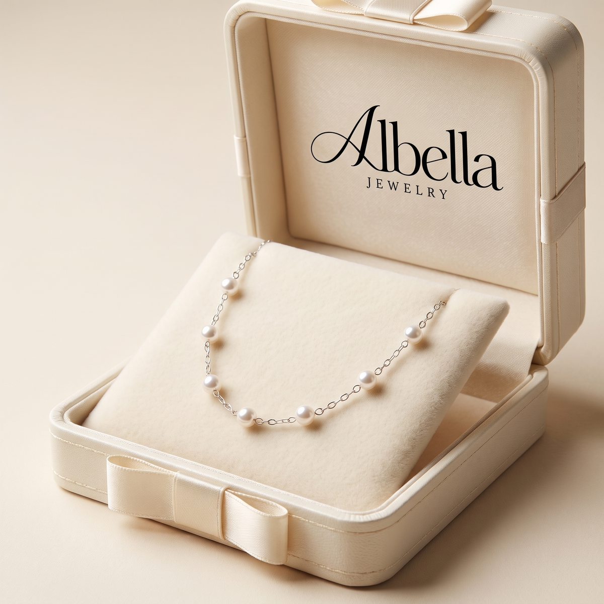 Elegant Sparkling Pearl Necklace in Albella Jewelry gift box