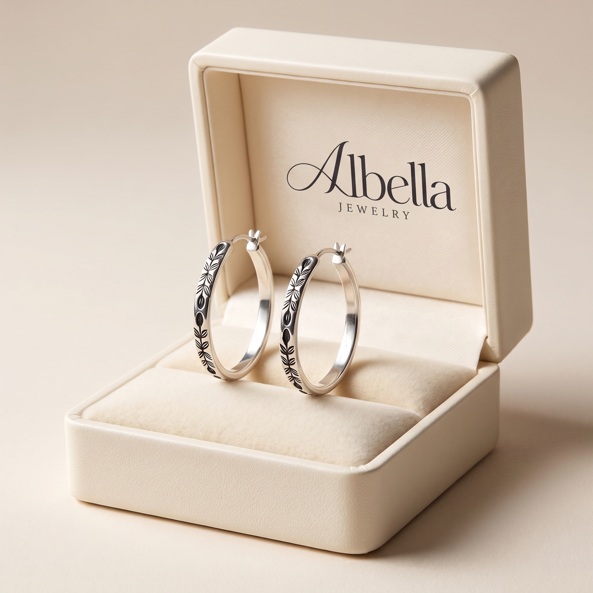 Unique Silver Hoop Earrings in Albella Jewelry gift box