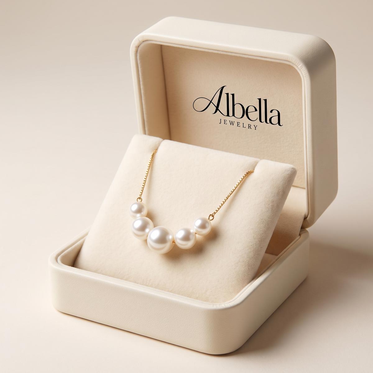 Elegant Gold Freshwater Pearl Necklace in Albella Jewelry gift box