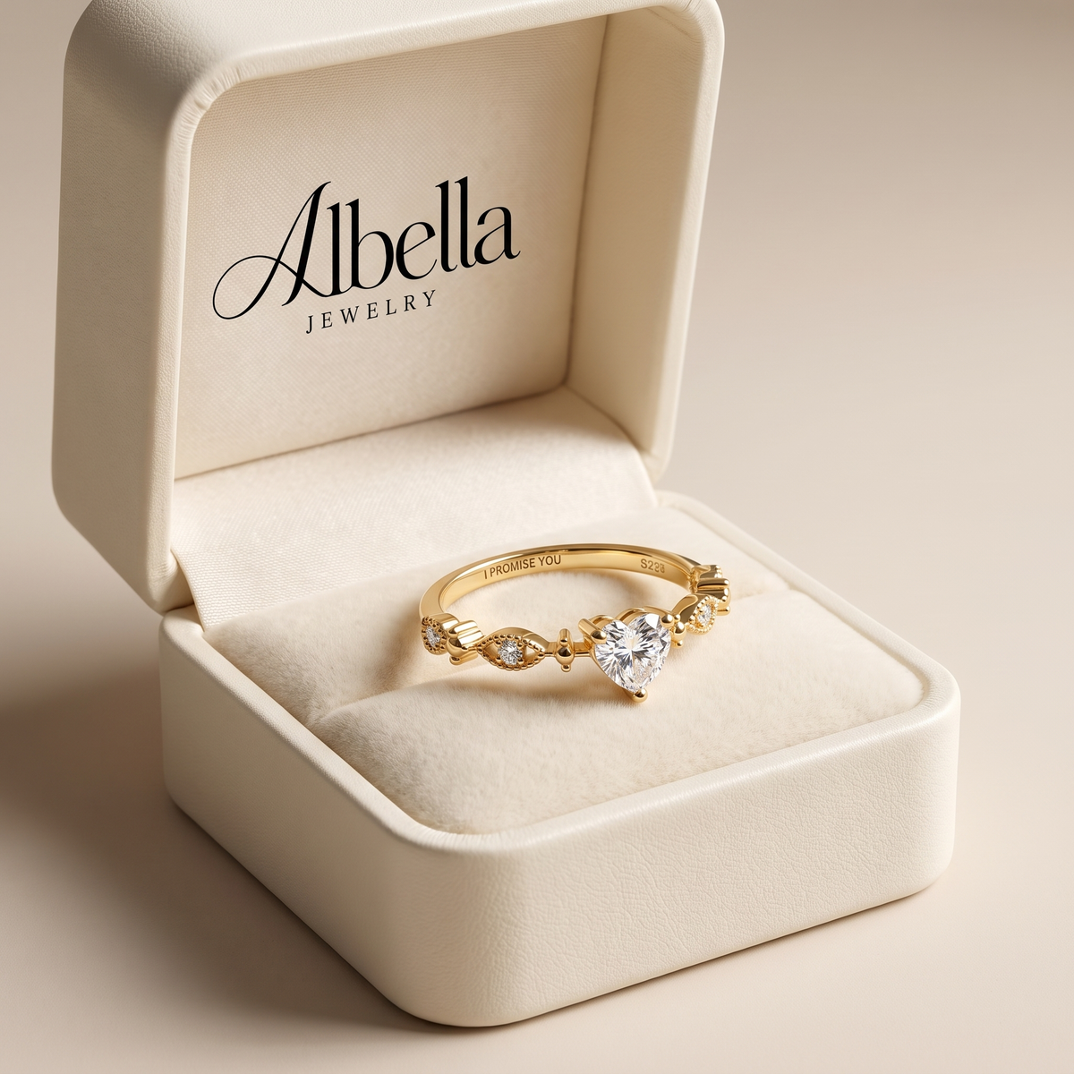 Gold Heart Crystal Promise Ring in Albella Jewelry gift box