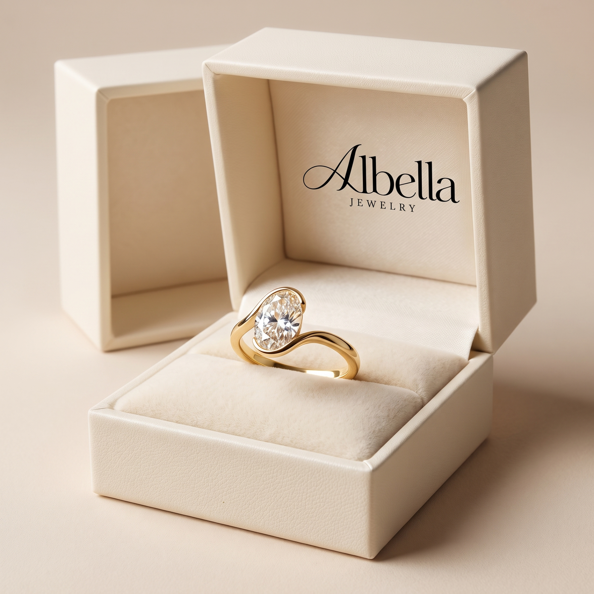 Gold Oval Crystal Bypass Ring in Albella Jewelry gift box