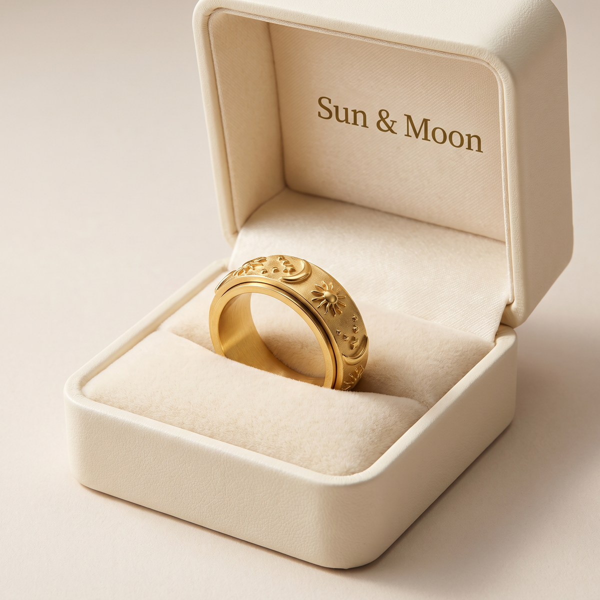 Sun Moon Star Fidget Spinner Band Ring in Albella Jewelry gift box