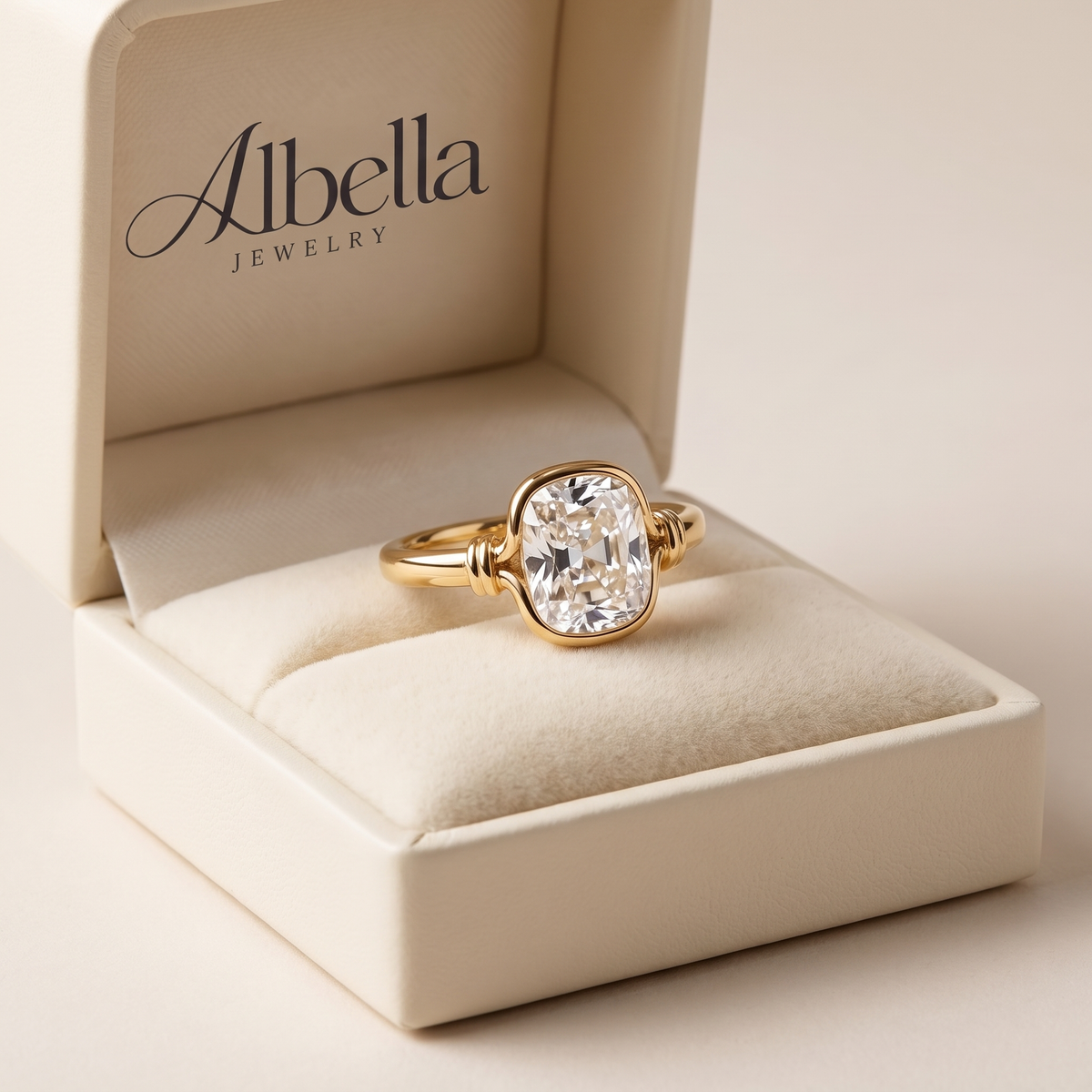 Timeless Gold Cushion Crystal Rope Ring in Albella Jewelry gift box