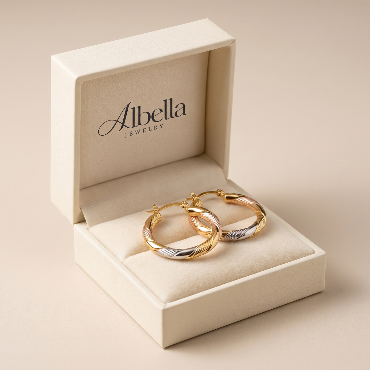 Vintage Round Hoop Silver and Rose Gold Earrings in Albella Jewelry gift box
