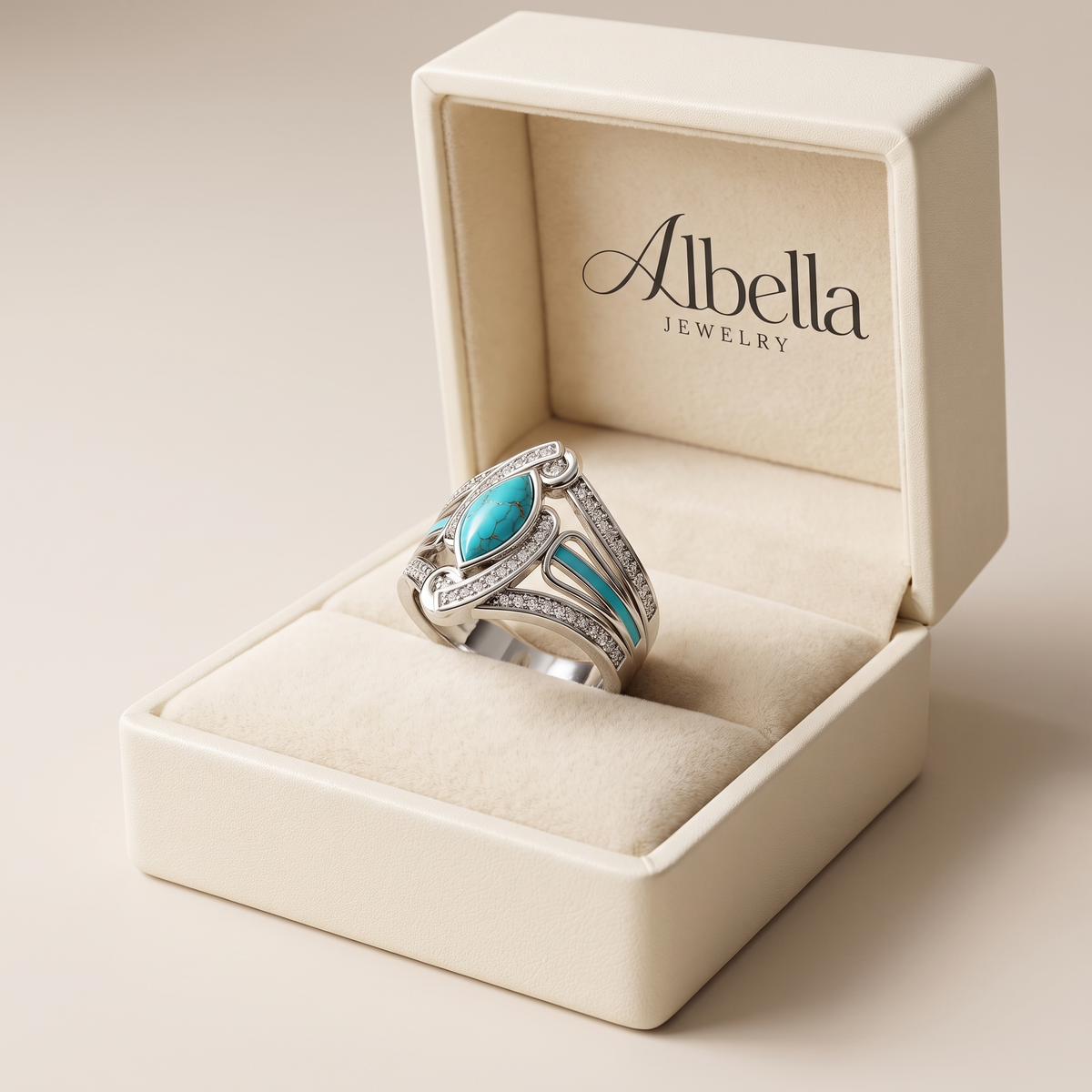 Turquoise Marquis Statement Ring in Albella Jewelry gift box