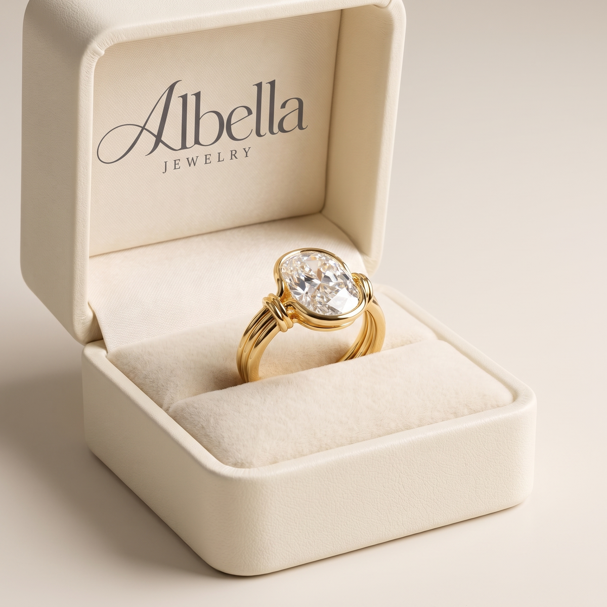 Luxe Gold Elongated Cushion Rope Ring in Albella Jewelry gift box