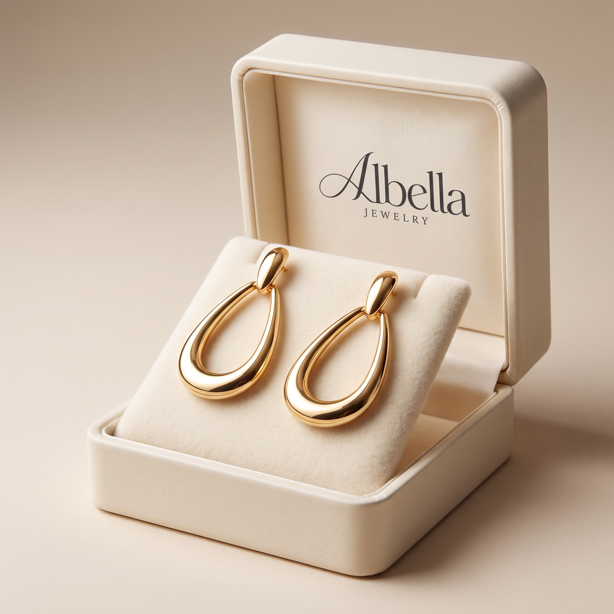 Sleek Gold Teardrop Door-Knocker Earrings in Albella Jewelry gift box
