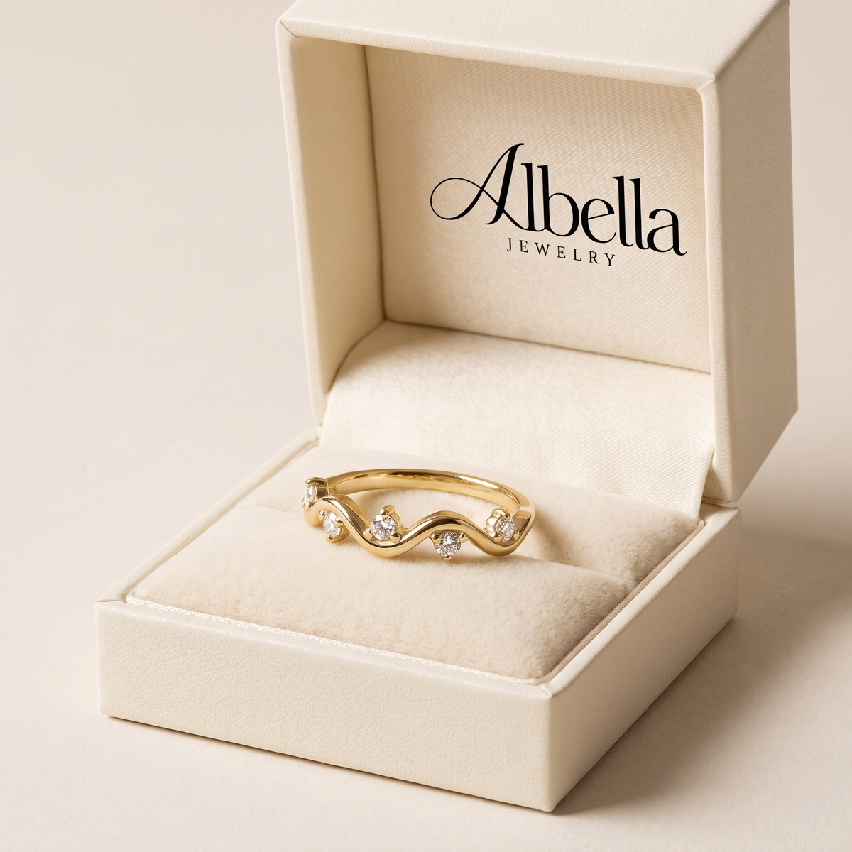 Ocean Wave Stacking Beach Ring in Albella Jewelry gift box