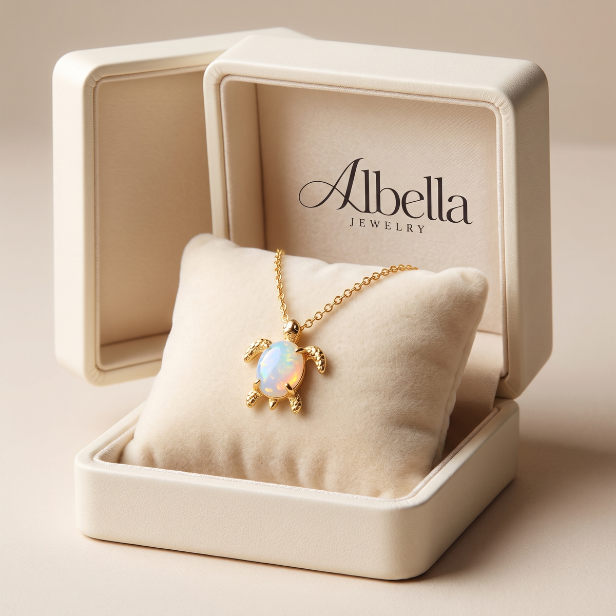 Opal Sea Turtle Pendant Necklace in Albella Jewelry gift box