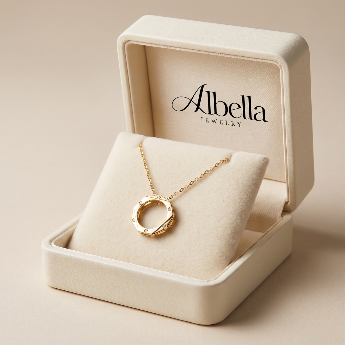 Geometric Diamond Circle Necklace in Albella Jewelry gift box