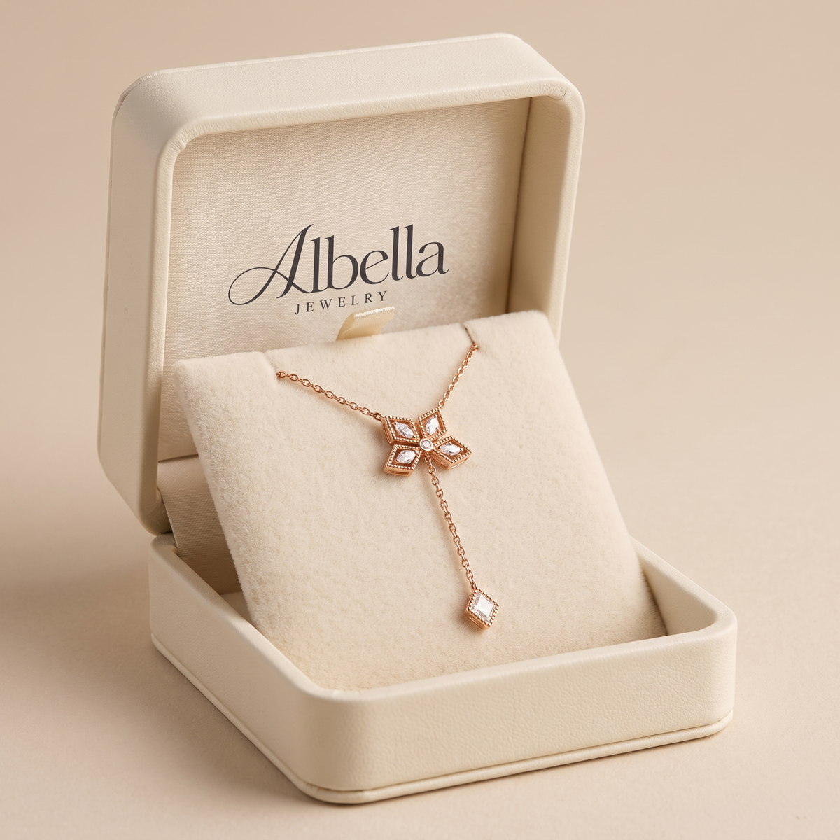 Floral Crystal Pendant Necklace in Albella Jewelry gift box