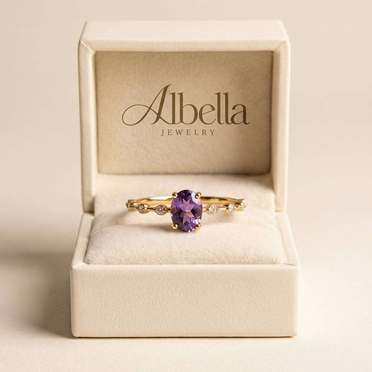 Oval Amethyst Stacking Ring in Albella Jewelry gift box