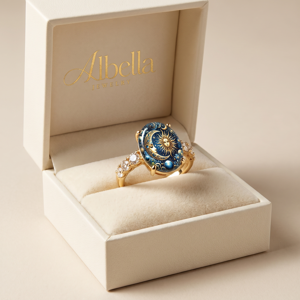 Sun Pattern Gold Ring in Albella Jewelry gift box
