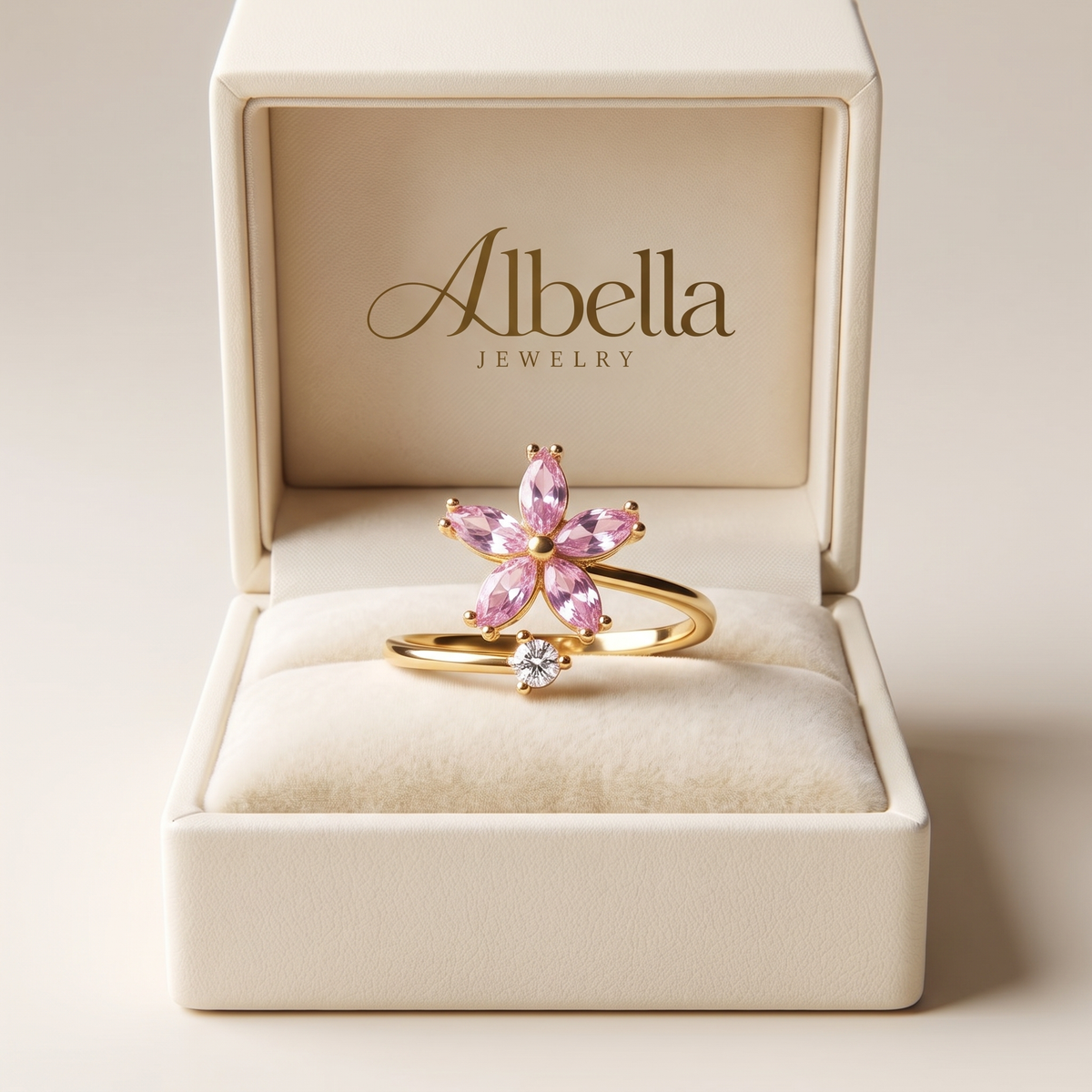 Pink Flower Fidget Spinner Wrap Ring in Albella Jewelry gift box
