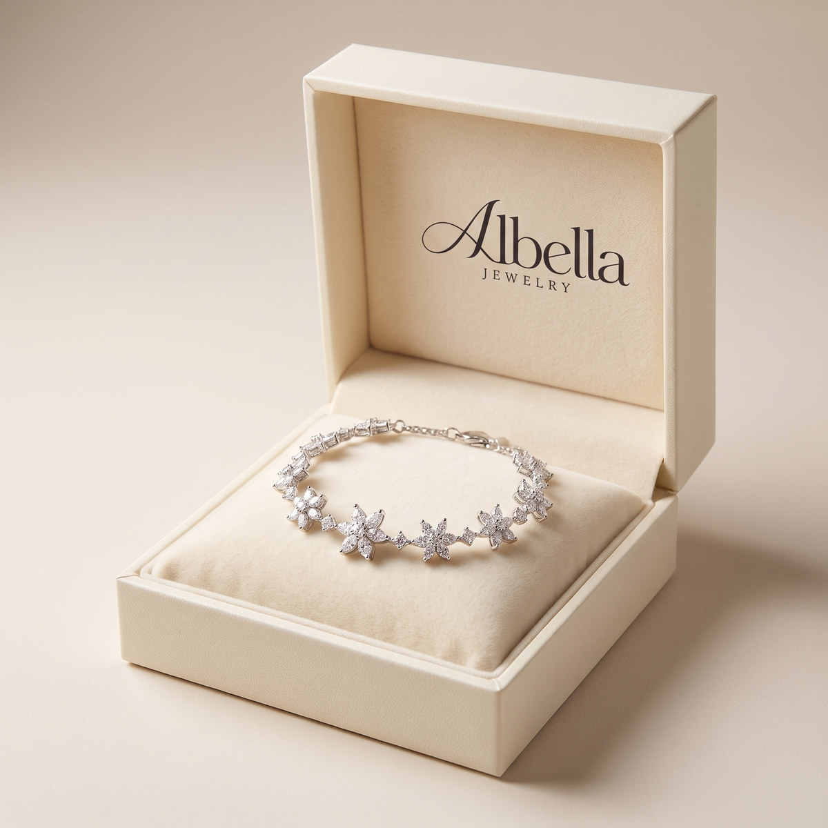 Elegant Floral Adjustable Bracelet in Albella Jewelry gift box
