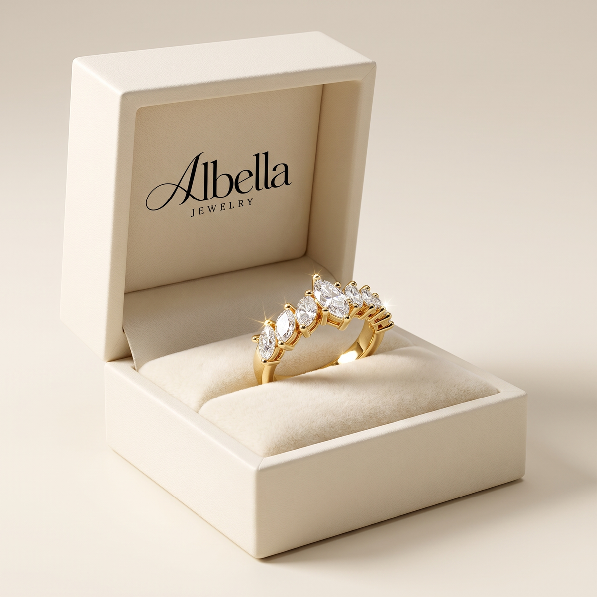 Marquise Diamond Half Eternity Ring in Albella Jewelry gift box