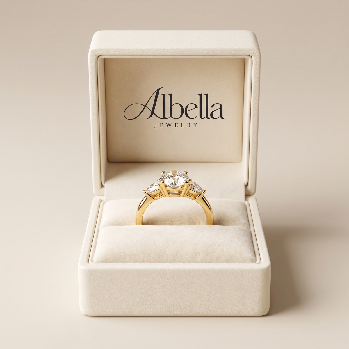 Elegant Radiance Trinity Ring in Albella Jewelry gift box