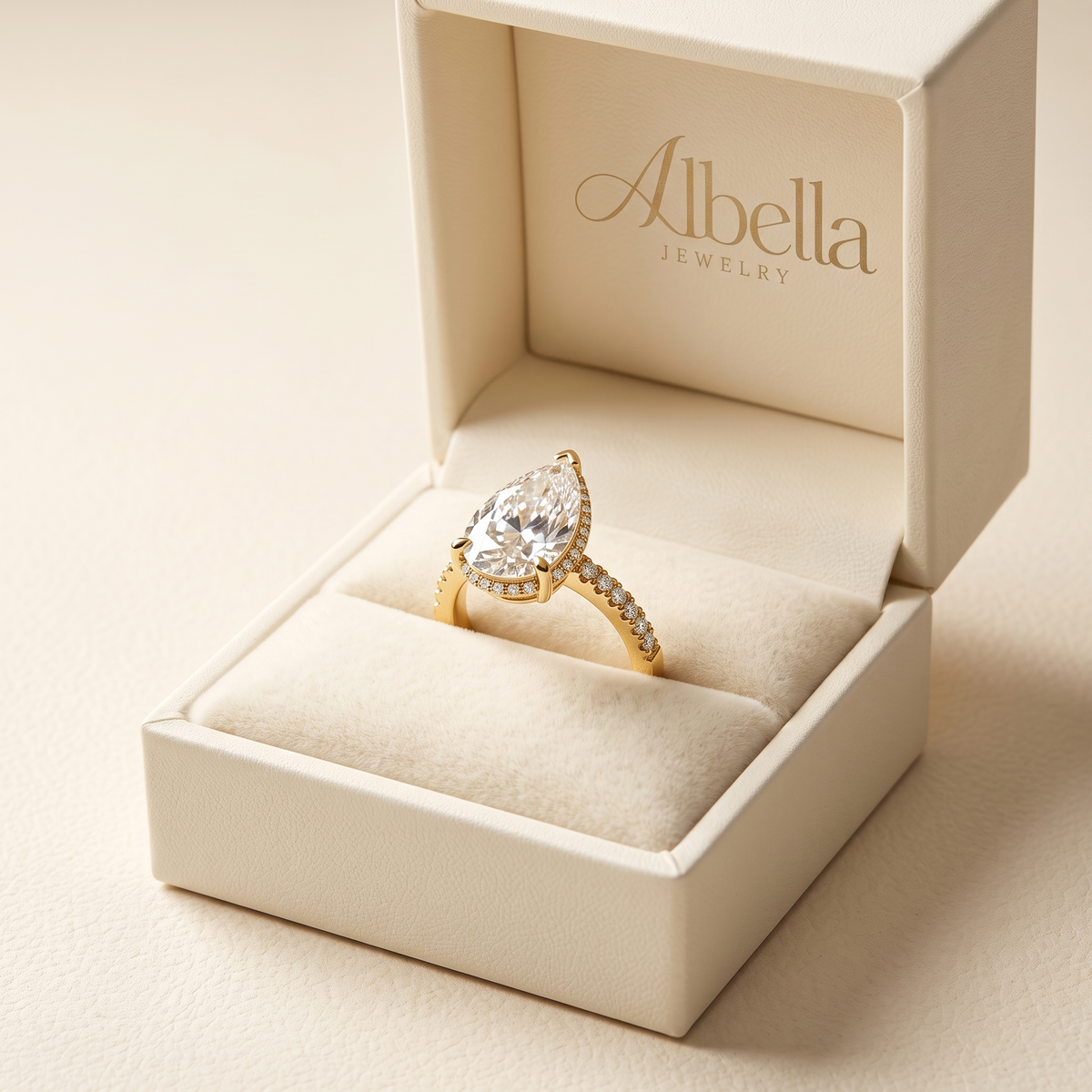 Elegant Teardrop Eclipse Ring in Albella Jewelry gift box