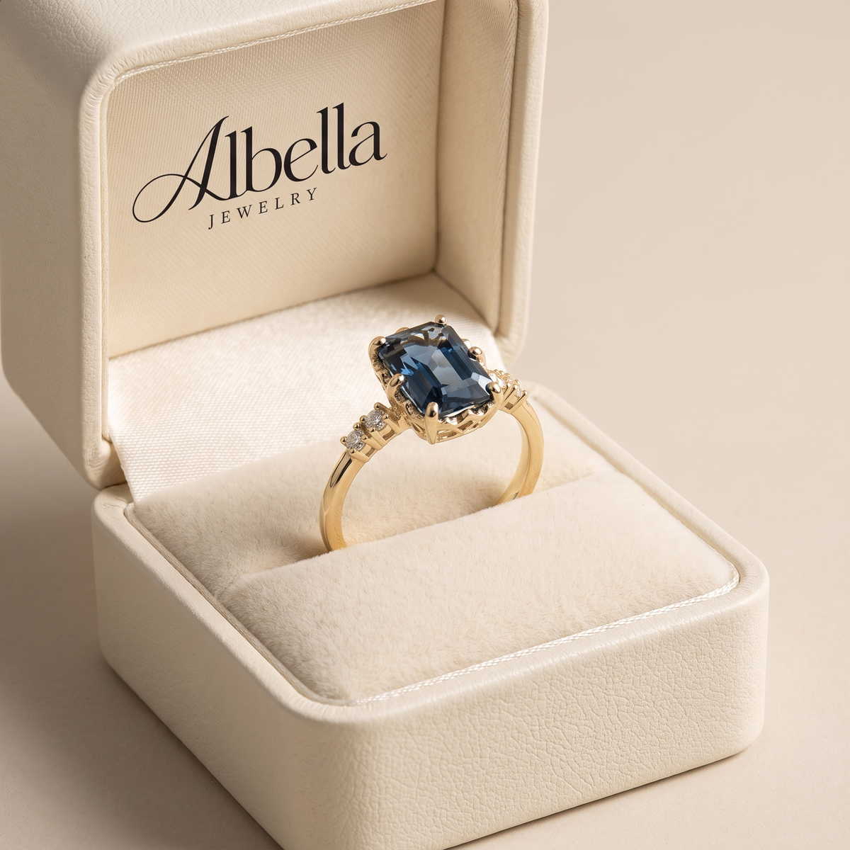 Elegant Sapphire Diamond Ring in Albella Jewelry gift box