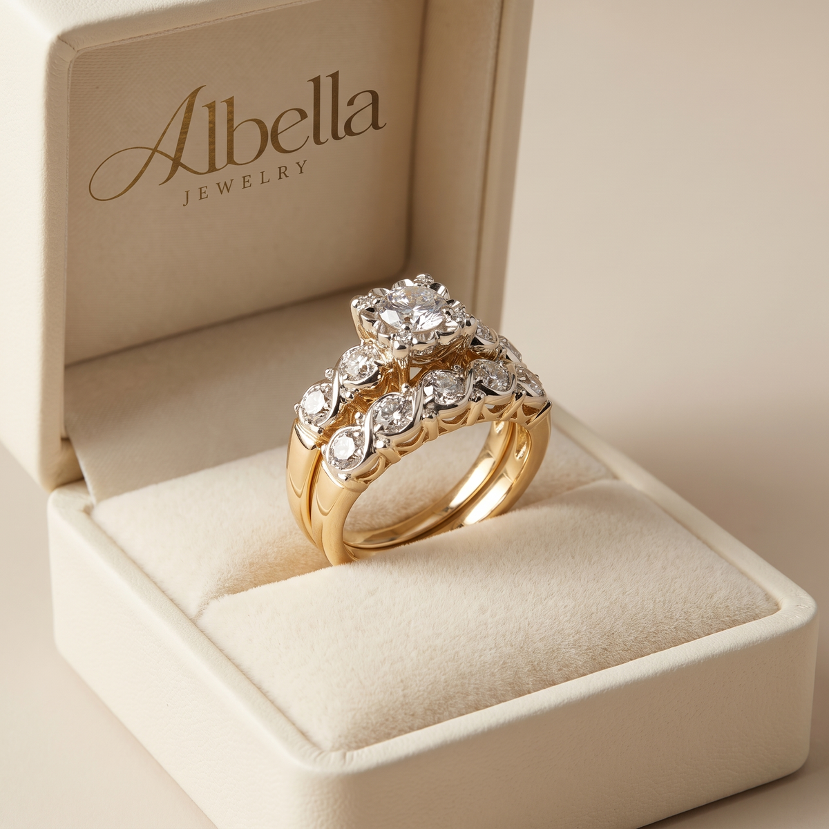 Vintage Radiant Gold Ring in Albella Jewelry gift box