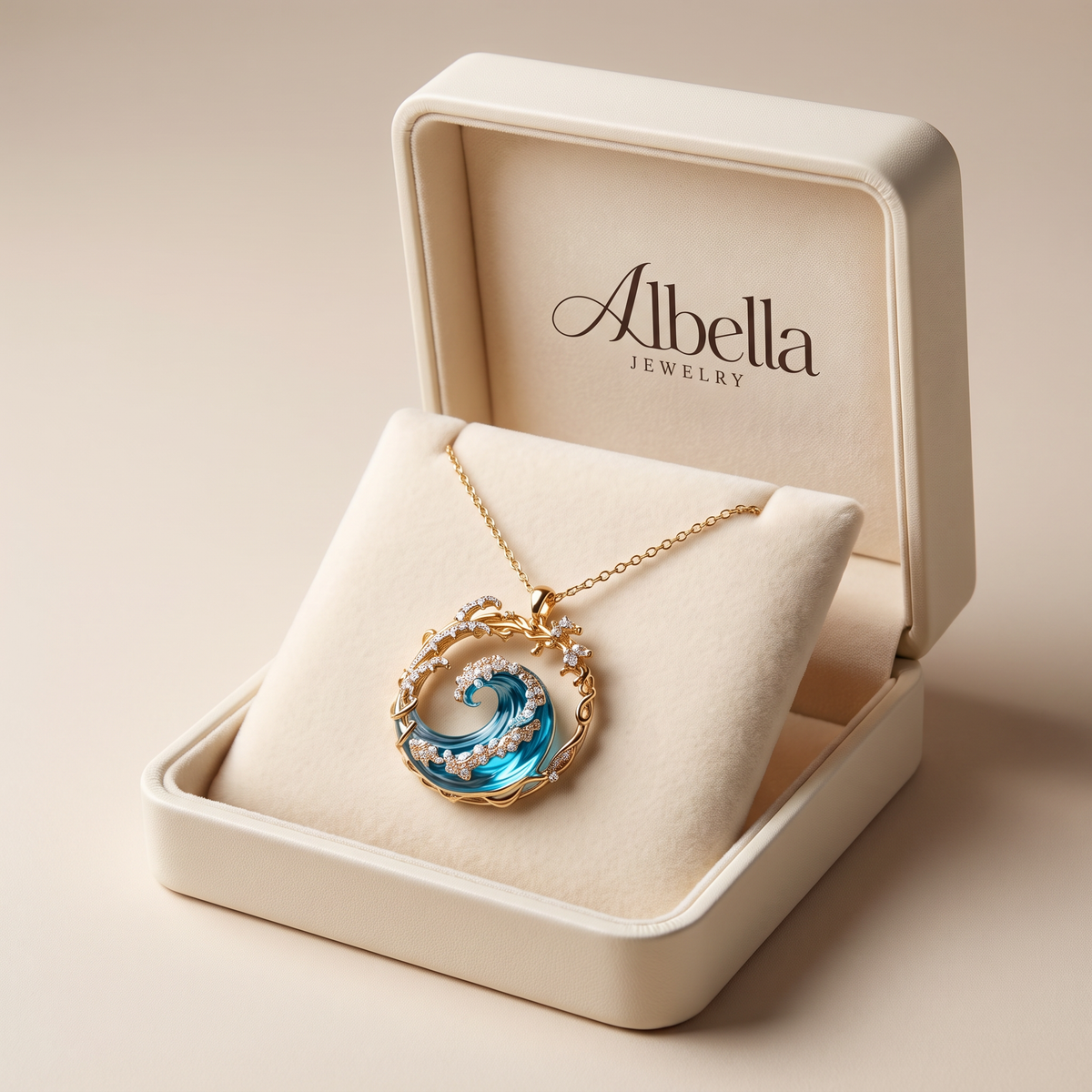Elegant Ocean Pendant Necklace in Albella Jewelry gift box