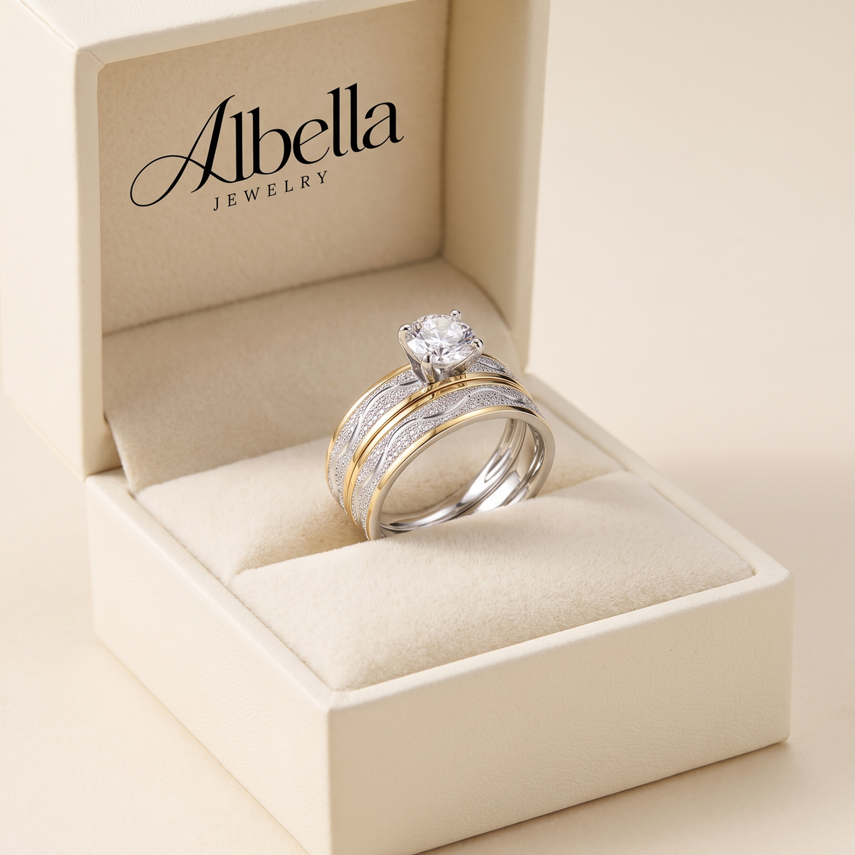Elegant Diamond Stripe Ring in Albella Jewelry gift box