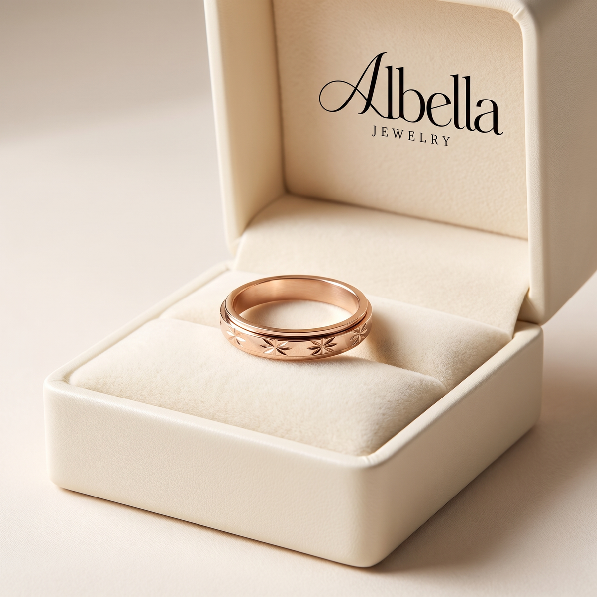 Dainty Fidget Spinner Stacking Band Ring in Albella Jewelry gift box