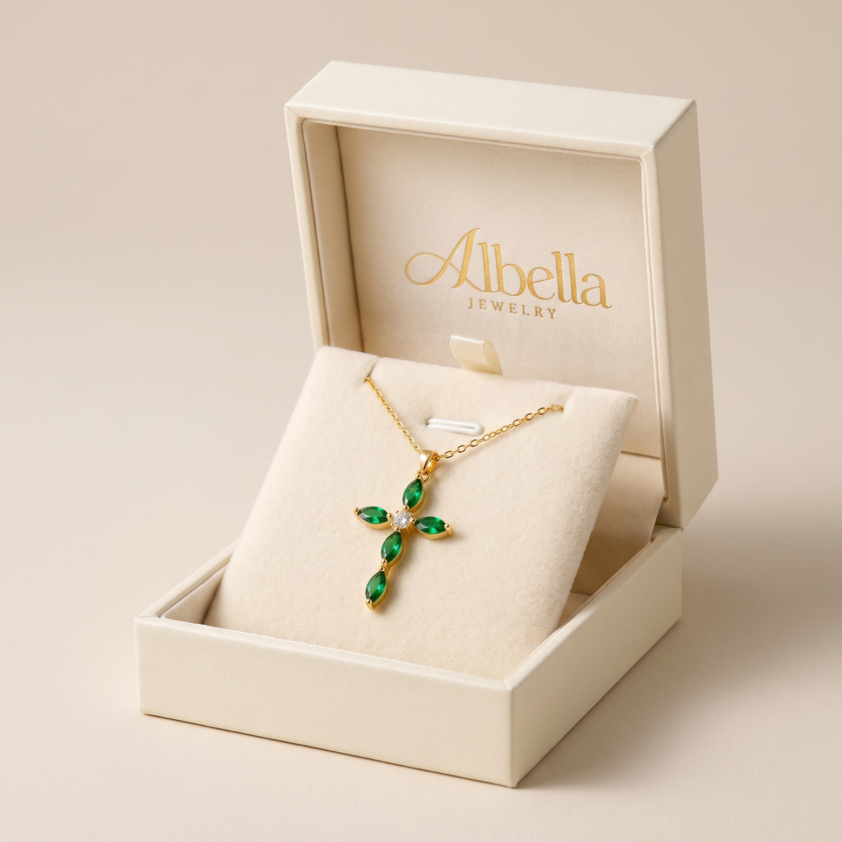 Elegant Emerald Marquise Necklace in Albella Jewelry gift box