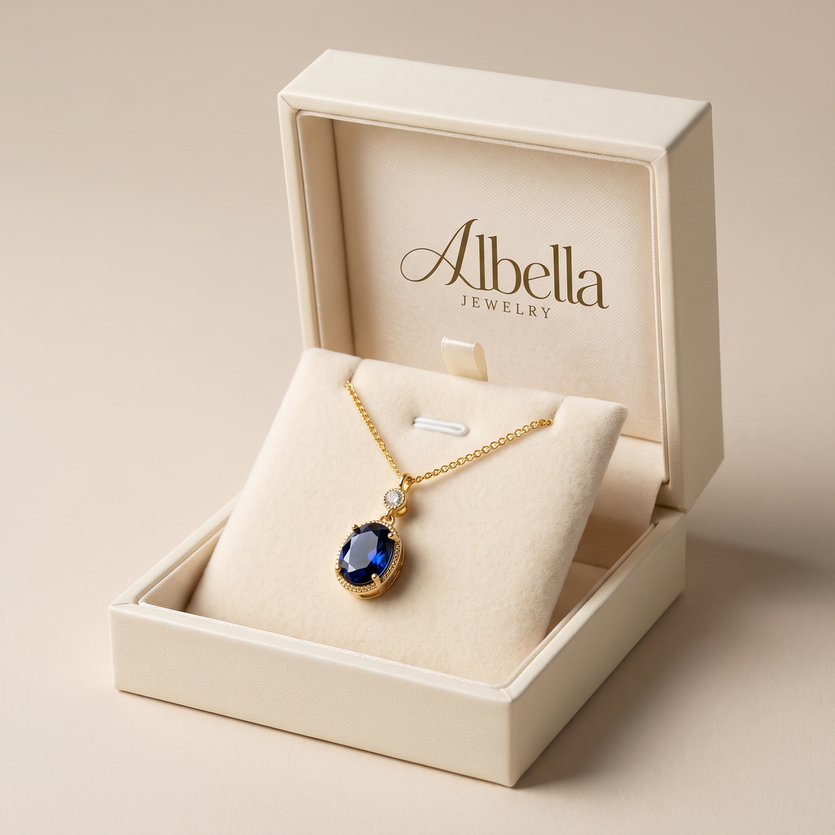 Elegant Sapphire Oval Necklace in Albella Jewelry gift box