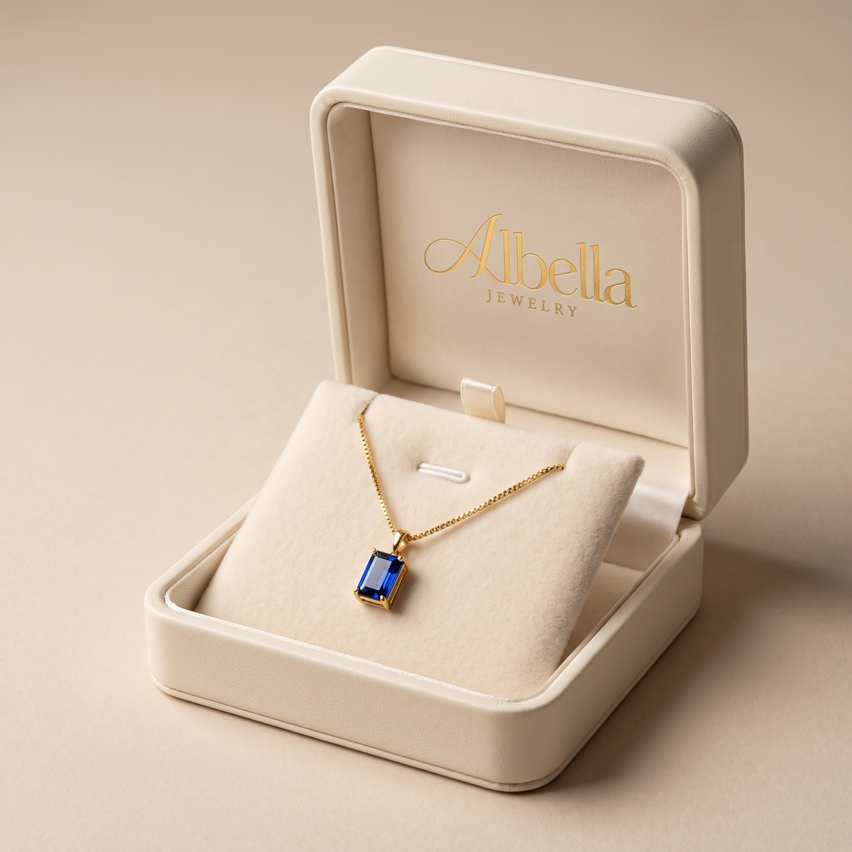 Elegant Sapphire Minimalist Necklace in Albella Jewelry gift box
