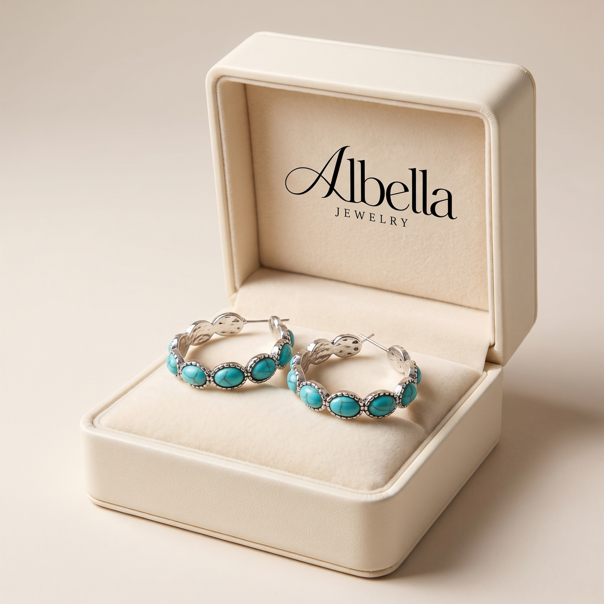 Vintage Bohemian Turquoise Circle Earrings in Albella Jewelry gift box