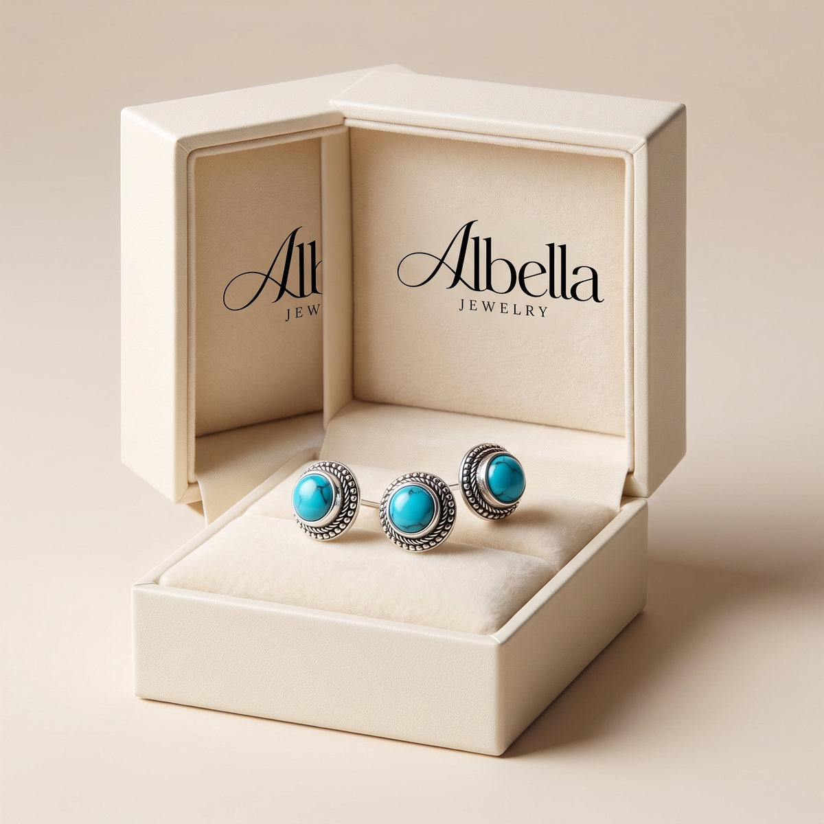 Vintage Bohemian Imitation Turquoise Stud Earrings in Albella Jewelry gift box