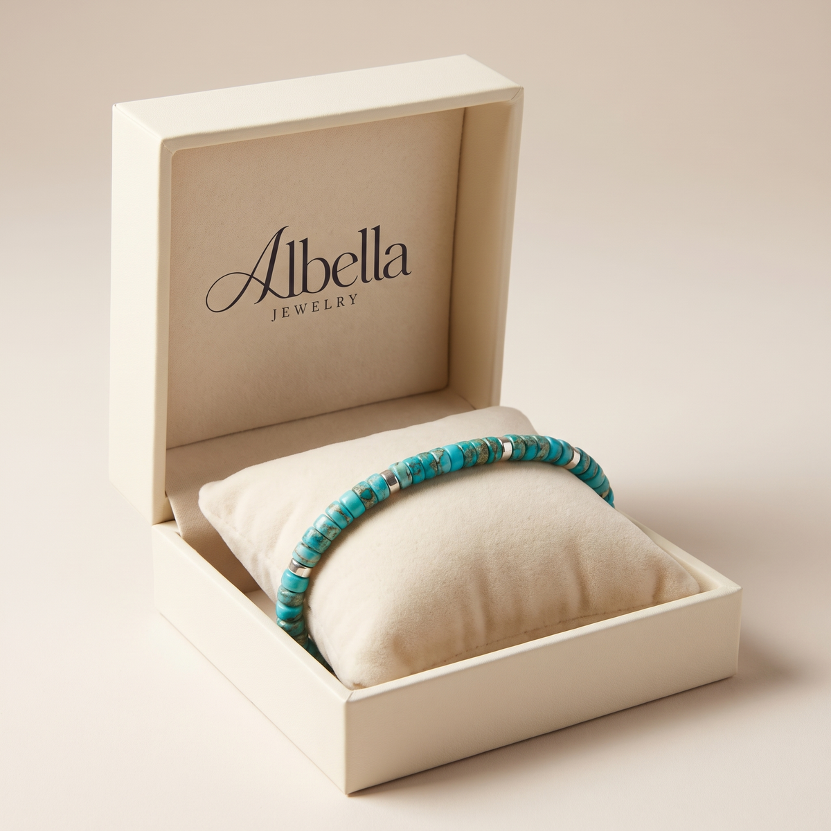 Timeless Delicate Beaded Turquoise Bracelet in Albella Jewelry gift box