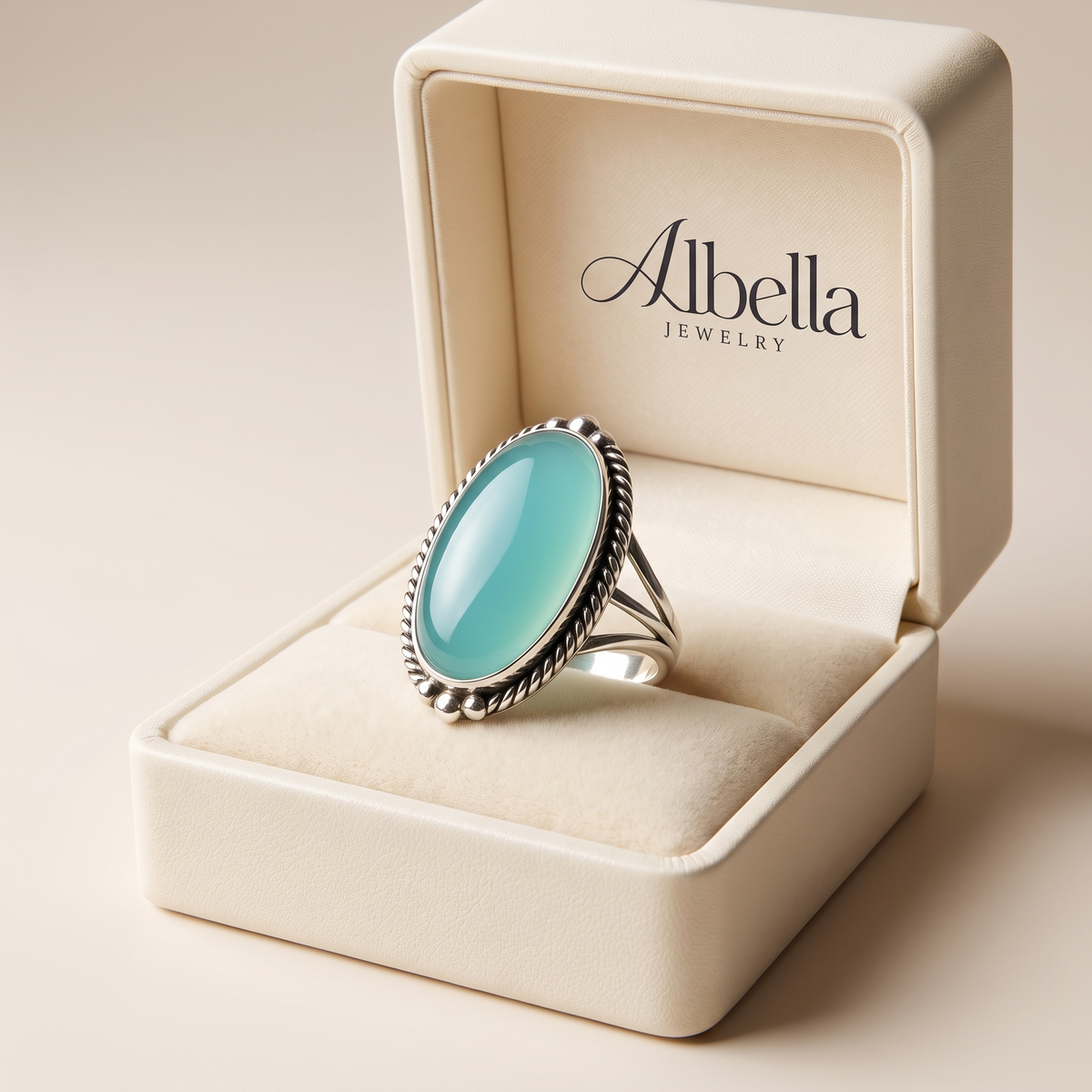 Vintage Sterling Silver Turquoise Statement Ring in Albella Jewelry gift box