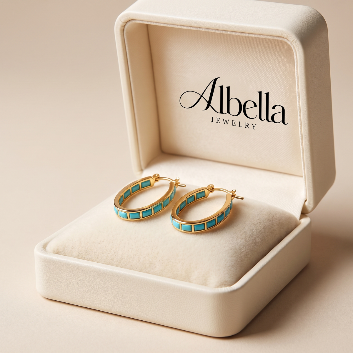 Caspian Edge Gold Hoops in Albella Jewelry gift box
