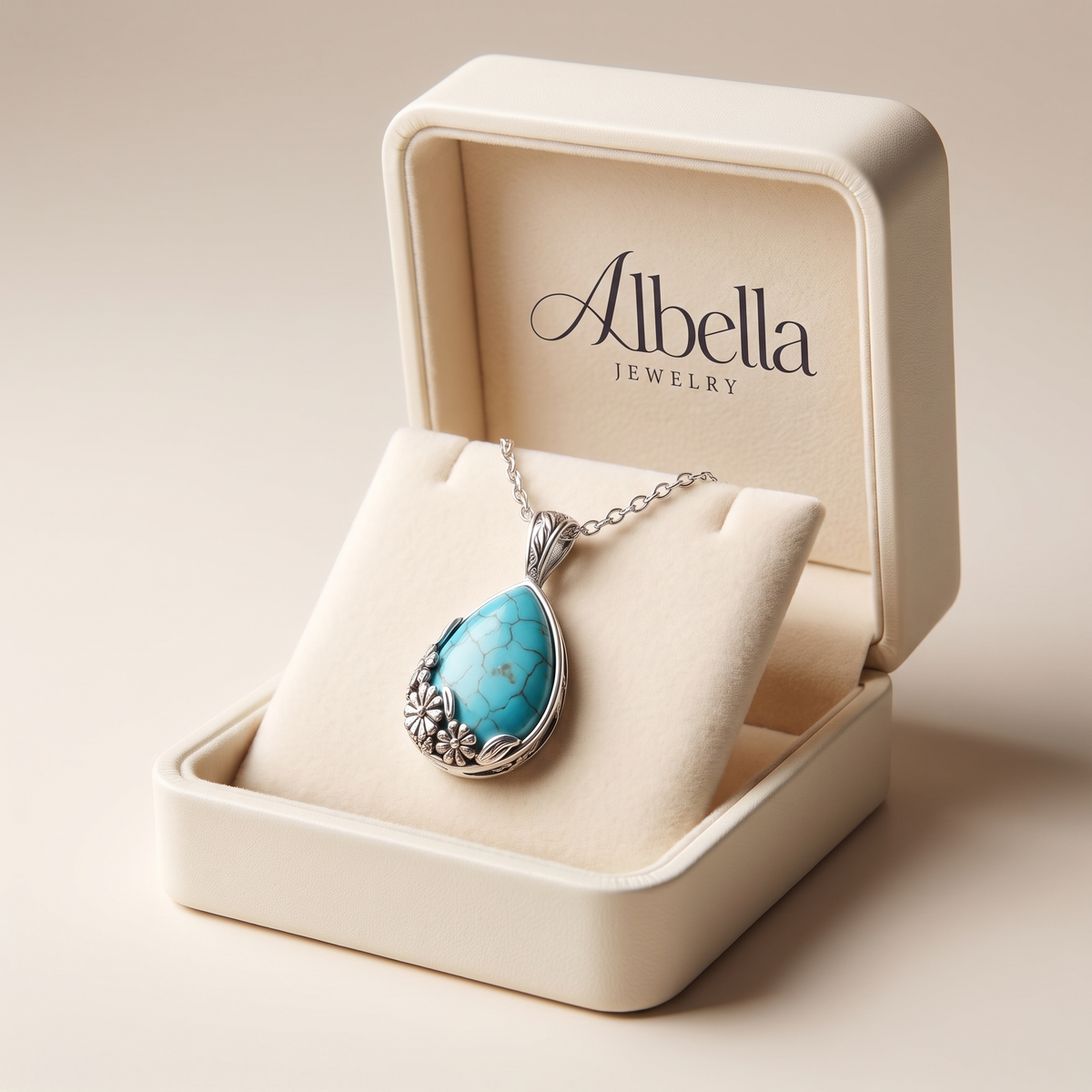 Serelle Ornament Pendant White Gold Necklace in Albella Jewelry gift box