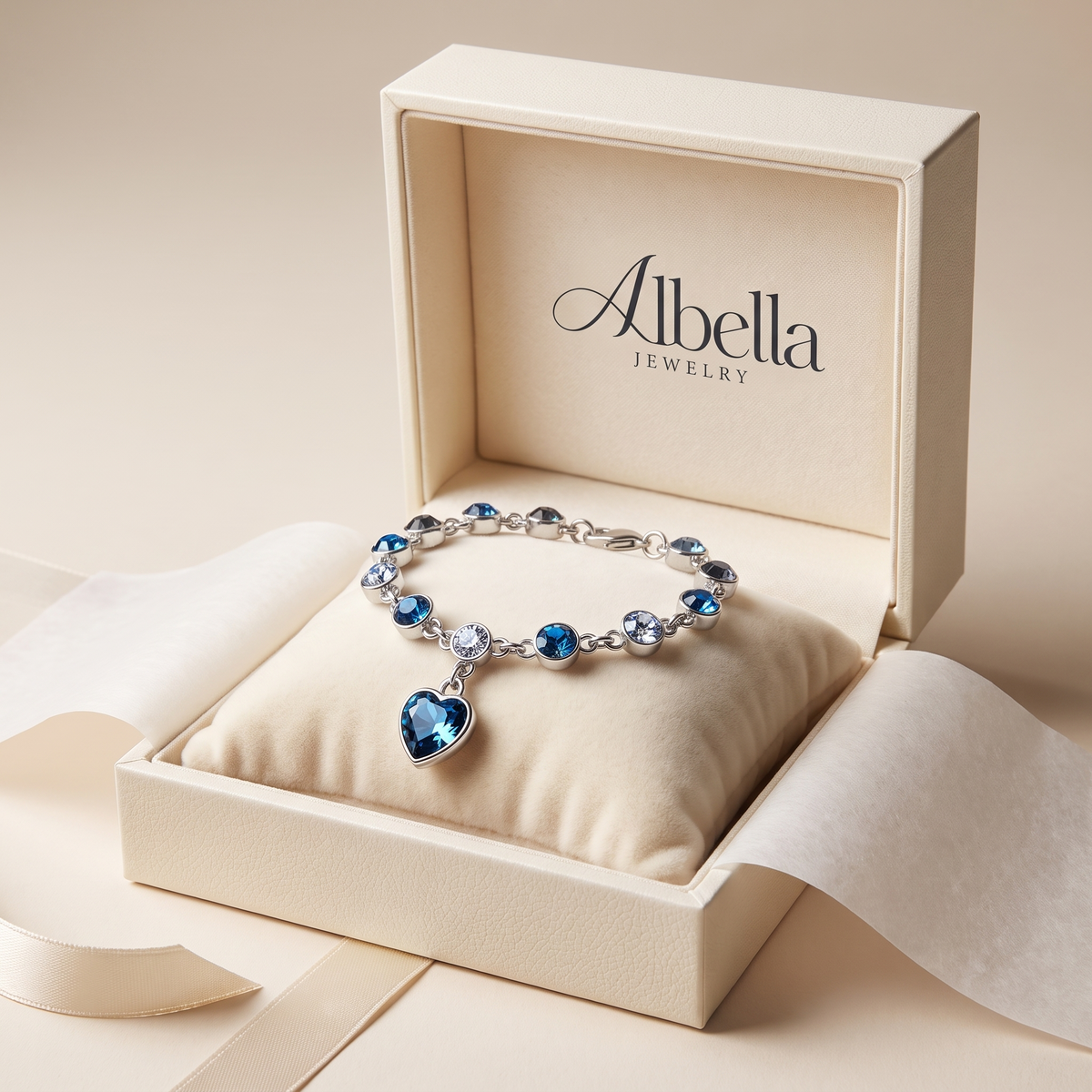 Ocean Heart Glow Bracelet in Albella Jewelry gift box