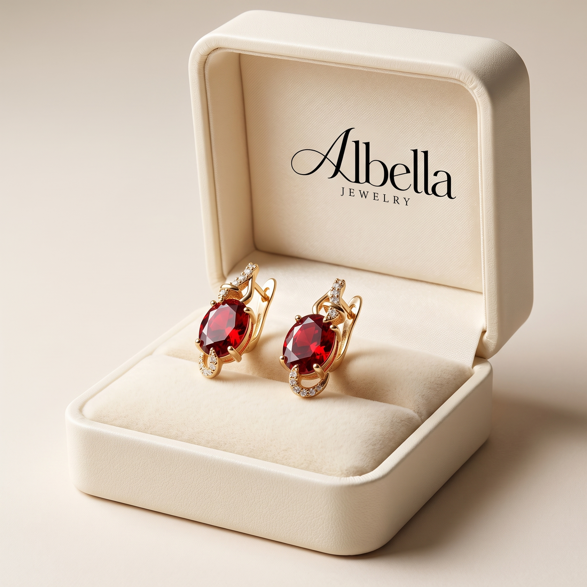 Crimson Twilight Drop Earrings in Albella Jewelry gift box