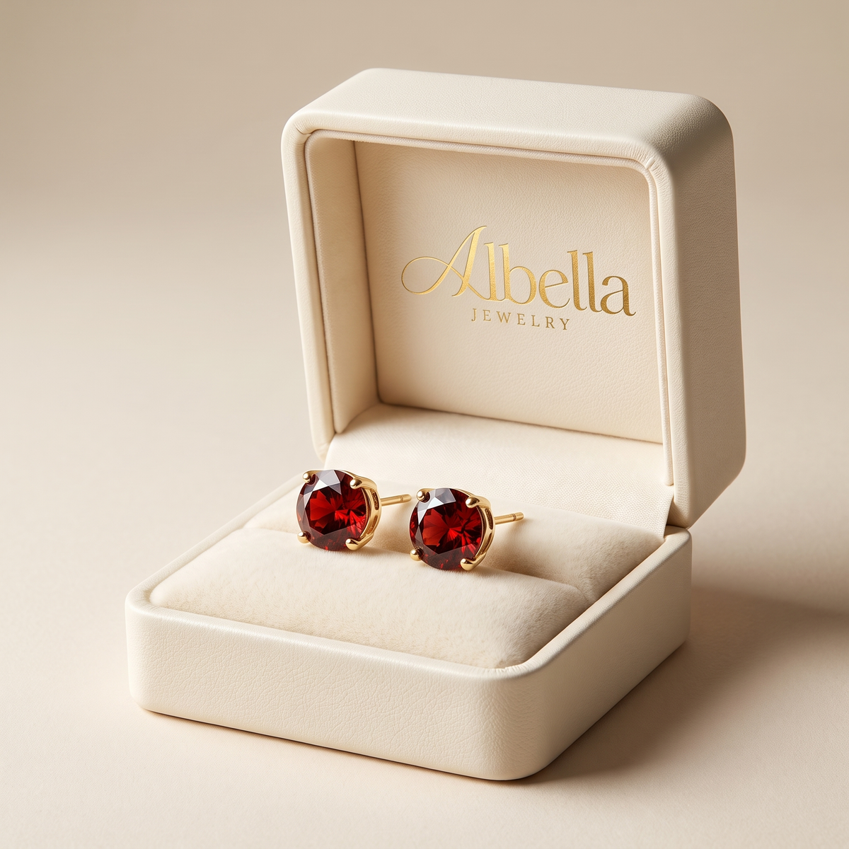 Ruby Round Stud Earrings in Albella Jewelry gift box